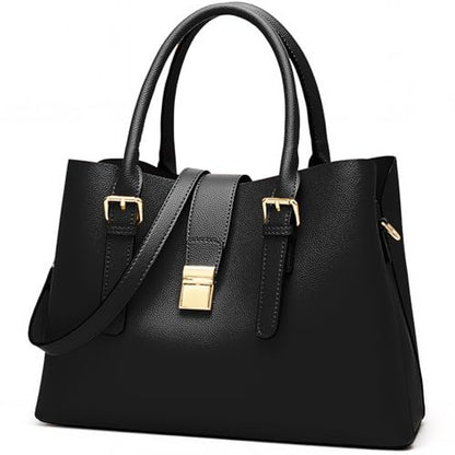 Vegan Leather Tote Handbag for Women, Medium Bag Top Handle Purse | Classic Top Handle Structured Handbag, Detachable Crossbody Strap, Fits Most 13" Laptops, Ladies Shoulder Bag for Work Travel - color: Black
