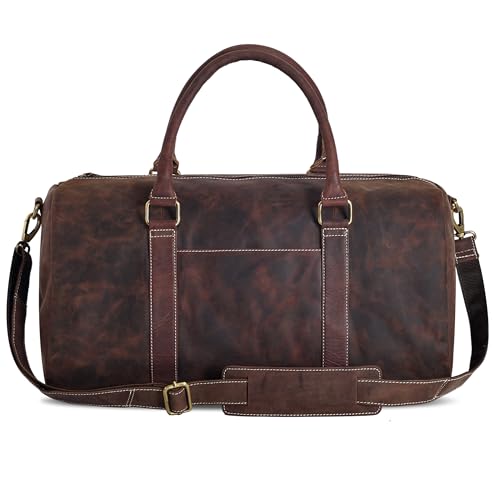 Handmade Genuine Leather Weekender Bag for Men - Vintage Duffle Luggage - color: Brown Crazy Horse
