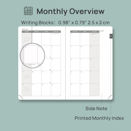 POPRUN 2026-2027 Pocket Planner (Size 4''x 6.25'') Pocket Calendar Notebook | Academic Daily Planner (JUL.26-JUN.27) Appointment Book with Monthly Tabs, Inner Pocket, Leather Soft Cover - Cerulean Blue - color: Cerulean Blue, size: Pocket-4" X 6.25", styl
