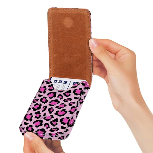 Business Card Holder, PU Leather Printing Business Card Case Pocket with Magnetic Shut, Portable Business Card Carrier Holder for Women or Men (Leopard-Pink) - color: Leopard-Pink