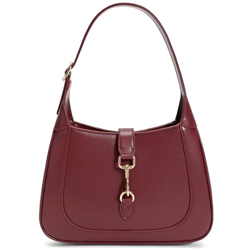 Keyli Vegan Leather Shoulder Bag for Women Small Shoulder Purses Top Handle Handbags with Adjustable Strap - color: Wine Red