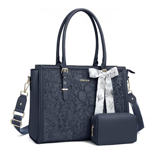 MOSISO Laptop Bag for Women, 15.6-16 inch PU Leather Tote Bag - color: Haze Blue, size: 16 inch