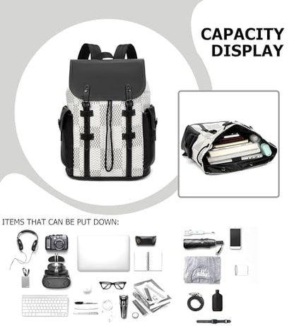 Luxury Anti Theft Laptop Backpack for Men, Waterproof Travel Bag | Laptop-ready business layout, anti-theft design and waterproof claim support office commute, travel and campus use - color: B-white