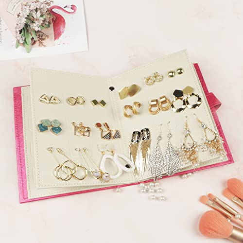 Fangoo Earring Organizer Book Design Earring Holder Travel Jewelry Storage Case Tray Holder, Capable to Hold 42 Pairs (Rose) - color: Rose