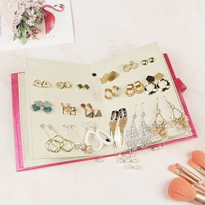 Fangoo Earring Organizer Book Design Earring Holder Travel Jewelry Storage Case Tray Holder, Capable to Hold 42 Pairs (Rose) - color: Rose
