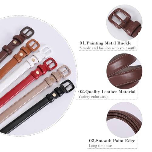 WHIPPY Women Skinny Leather Belt Thin Waist Jeans Belt for Pants in Pin Buckle Belt - color: Coffee, size: Suit Pants 24"-29"