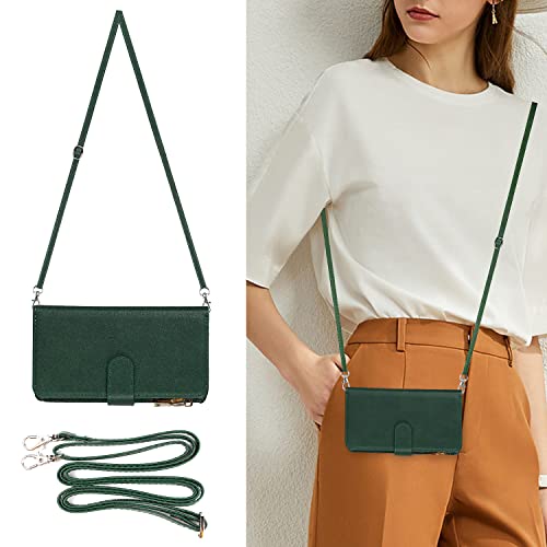 iCoverCase for Samsung Galaxy S23 Wallet Case with Card Holder, Kickstand Feature PU Leather Case with Adjustable Crossbody Lanyard Magnetic Clasp Zipper Pocket Flip Cover (Green) - color: Green, size: Galaxy S23