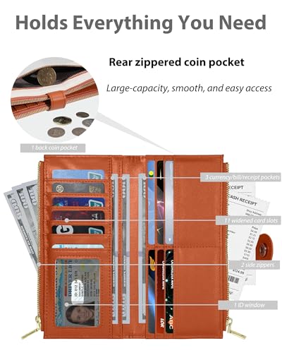 Women's Slim Wallet,Thin RFID Card Holder with Zipper Pocket | 12 Slot Wallet Organizer, Large Capacity, Vegan Leather, Coin Purse, Cash Compartment, Travel Wallet, Women Gift - color: Beige＆Brown, size: Bifold