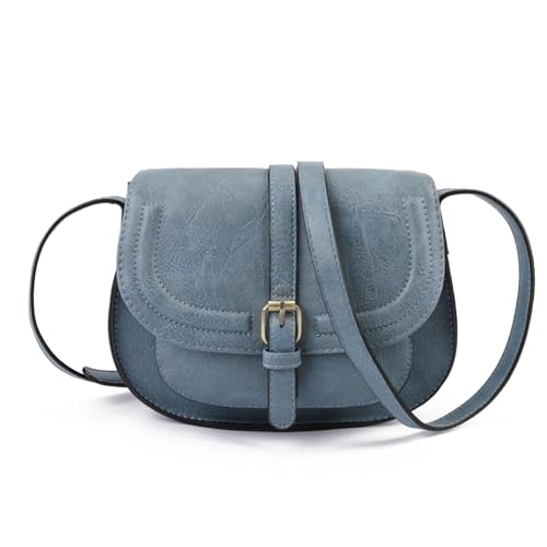 AFKOMST Crossbody Bags for Women,Small Saddle Purse and Boho Cross Body Handbags,Vegan Leather - color: Blue