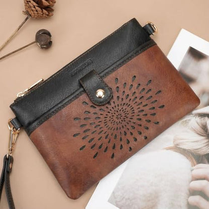 APHISON Wristlet Wallets Clutch Purses Small Crossbody Bags For Women, Cell Phone Wallet Purse RFID Wallet Women - color: 06-black Brown