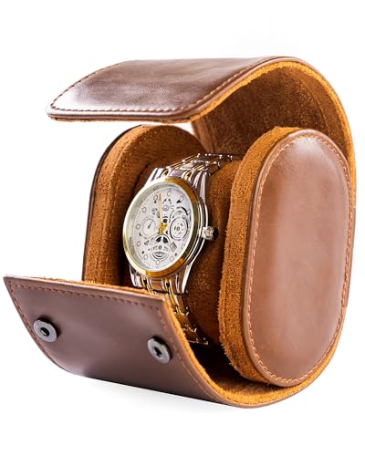 MR.OKAY Single Watch Travel Case-Classic Leather Watch Case With Superb Texture.Portable Watch Roll Or Organizer For Storage And Display. Best Travel Gift for Men,All Handcrafted By Artisans. - color: Espresso, size: 1 Watch Case