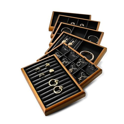 Oirlv Black Wood Jewelry Pendant Display Tray | Black Solid Wood Frame, Soft Leather Lining, 9.84X17X1.18in, Elegant Display, Perfect for Necklaces and Pendants - color: Black, size: 12 insert