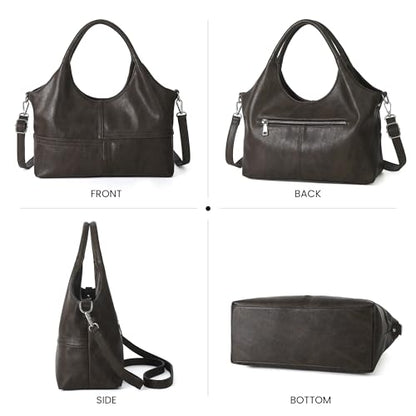 KOGTLA Medium Vegan Leather Purses for Women with Detachable Satchel Strap, Ladies Handbags, Tote Hobo Bags with Two-Handle - color: Dark Coffee