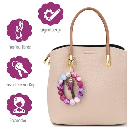 BAOSIWA Silicone Beaded Keychain Wristlet Key Ring Bracelet Cute Car Key Chain Holder for Women Girls - color: Galaxy