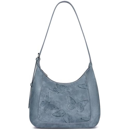BELTANA Shoulder Bag for Women, Small Vegan Leather Butterfly Hobo Purse - color: Blue