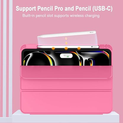 iPad Pro 11 Inch Case (M5) 2025/ (M4) 2024 (Model: A2836/A2837/A3006), Trifold Stand Smart Cover with Pencil Holder and Soft TPU Back, Auto Wake/Sleep (New Peach Red) - color: New Peach Red