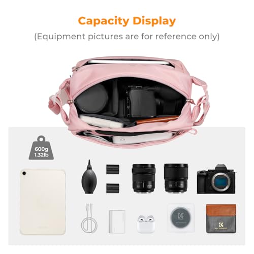 K&F CONCEPT 2 in 1 Camera Sling Bag, Everyday Shoulder Bag | Multifunction Photography Compact Crossbody DSLR Portable Bag, Compatible for Canon/Nikon/Sony, BS01 - color: 10 Pink Medium