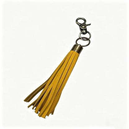 Genuine Leather Tassel Keychain, Brown Decorative Bag Charm, Brass Hardware - color: Yellow