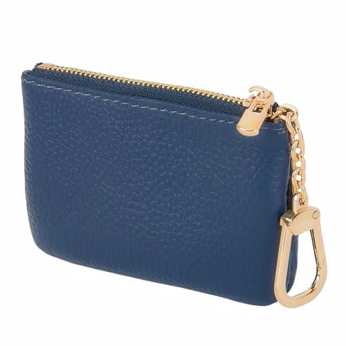 Full Grain Leather Coin Purse with Key Chain - Small Change Purse Keychain Card Holder Keychain Pouch Small Keychain Wallet for Women and Men (Navy Blue), LA-2312 - color: Navy Blue, Regular Size