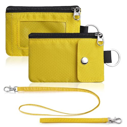 Artpaxy Minimalist Wallet For Mens Womens, Keychain RFID Blocking Zipper Small Wallet with ID Window 2 Lanyards,Water Resistant Travel Cash Card Coin Case Boys Girls - color: Yellow