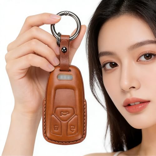 Genuine Leather Audi Key Fob Cover, Compatible with A4 Q7 Q5 TT A3 A6 SQ5 SQ7 R8 S5, 360 Protection, Brown - style: Brown