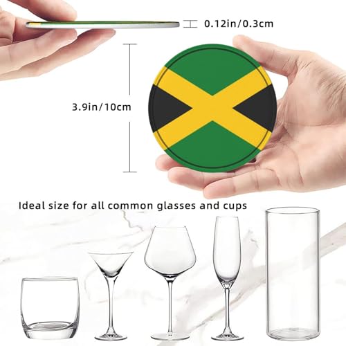 Jamaica Flag Leather Drinks Coasters with Holder, Set of 6, Suitable for Various Cups - color: Jamaica Flag