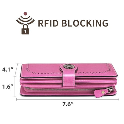 SENDEFN Womens Wallet RFID Blocking Card Holder Large Leather Wristlet - color: 1-Wax-Red-3