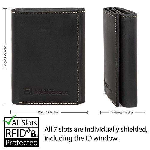 ID Stronghold RFID Blocking Trifold Wallet for Men - Rugged Genuine Leather - color: Black