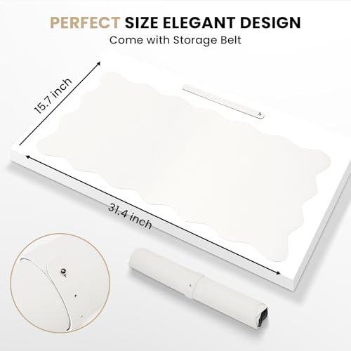 PU Leather Desk Pad, Scalloped Non-Slip Mouse Pad & Large Desk Mat Cover Stitched Edges Writing Pad for Office, Home - Waterproof, Easy to Clean, Durable Surface I 31.4"x15.7", Ivory White - color: Ivory White