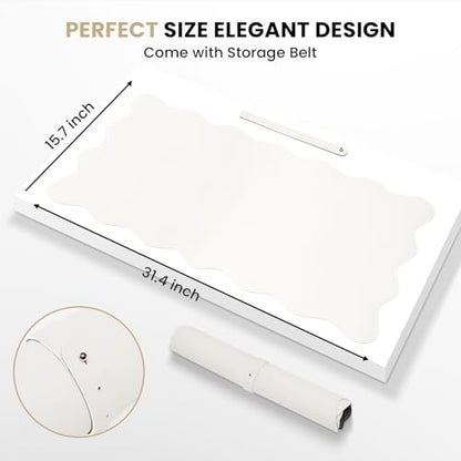 PU Leather Desk Pad, Scalloped Non-Slip Mouse Pad & Large Desk Mat Cover Stitched Edges Writing Pad for Office, Home - Waterproof, Easy to Clean, Durable Surface I 31.4"x15.7", Ivory White - color: Ivory White