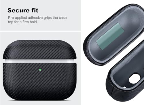 Haobobro Handcrafted for AirPods Pro 2 Case Cover | Synthetic Leather Case with Cleaner Kit | Carbon Fiber Textures | Drop Protection Hard Cover for AirPods Pro 2nd Generation 2022 - Black | Selected Vegan Leather, Carbon Fibre Texture, Handcrafted Hard S