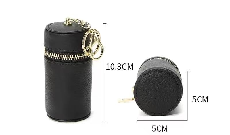 1 PCS Genuine Leather Cylinder Keychain for Women, Black Mini Lipstick Pouch & Car Key Holder, Fashionable Small Wallet for Coins, Chic Purse Accessory Gift