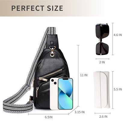 Sling Bag Set, PU Leather Sling Bag, Multi-Zipper Design for Travel, Outdoors, Valentine’s Day Gifts - color: 002-black