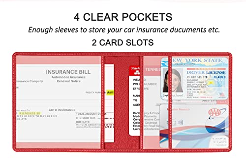 Car Registration and Insurance Holder, Premium PU Leather Vehicle Glove Box Car Organizer Men Women Wallet Accessories Case for ID, Driver's License - Red - color: Red