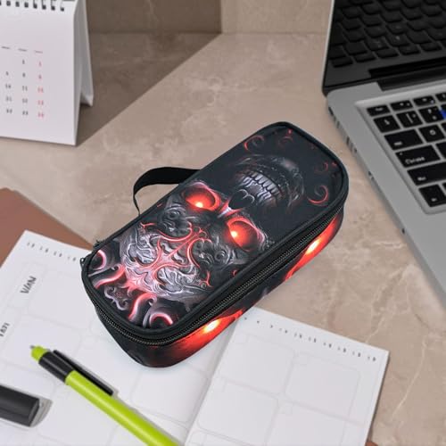 Skull Pencil Case Pencil Pouch Large Capacity Pen Bag School Office Organizer Stationery Storage Box For Girls Boys Teen Kids - color: Skull