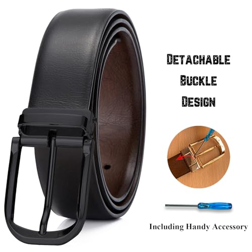 Mens Belts Leather Reversible 1.25" Black Dress Belt for Men - color: Black Buckle Belt, size: Fits Waist 46"-50"