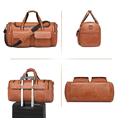 Travel Duffel Bag for Men Women, Large PU Leather Carry on Duffle Bags for Traveling, Waterproof Overnight Weekender Duffel Bag with Shoe Compartment - Perfect for Daily Use/Birthday Gift - color: Brown