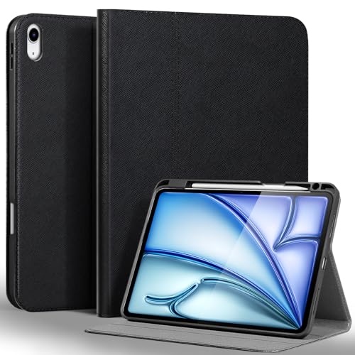 Gexmil Leather Case for iPad Air 11 Inch M4/M3/M2,10.9 Inch,Black | Genuine Leather Cover for iPad Air 2026/2025/2024/2022/2020,Smart Folio Pencil Holder,Protective,Adjustable Stand - color: Palm-Print Black