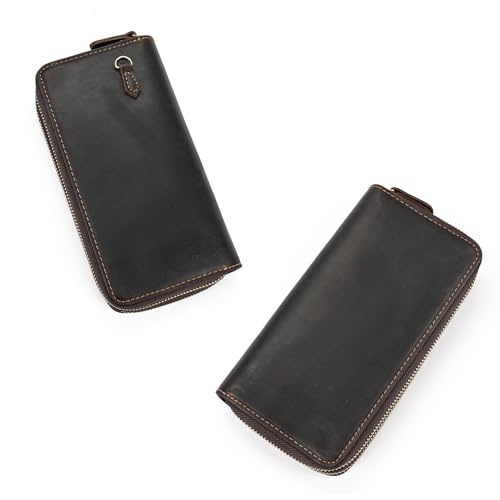 Genuine Leather Long Wallet for Men, Large Capacity Purse Clutch Bag Handbag Checkbook Cash Credit Cards Phone Holder | Large Capacity - color: 1009-Dark Brown