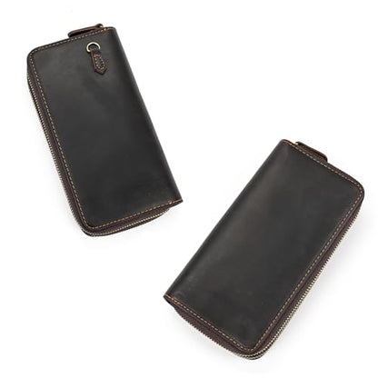 Genuine Leather Long Wallet for Men, Large Capacity Purse Clutch Bag Handbag Checkbook Cash Credit Cards Phone Holder | Large Capacity - color: 1009-Dark Brown