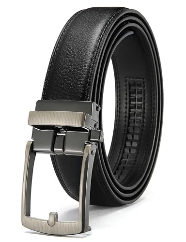 CHAOREN Mens Dress Belt - 1 1/4" Leather Ratchet Belt Comfort Click | Trim to Fit, Micro-adjustable, Scratch Resistant Buckle, Pairs with Dress Shoes, Formal Suits, Tuxedo, Wedding, Gift Box - color: Charcoal, size: 28" to 34" Waist Adjustable