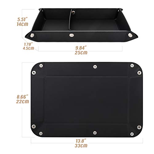 Luxspire Valet Tray, PU Leather Catchall Tray for Men Women, Removable Two Compartments Desk Storage Plate for Key Coin Phone Jewelry Wallet - Black, Double Grid (TRAY124) - size: 13" x 8.7" x 0.2"