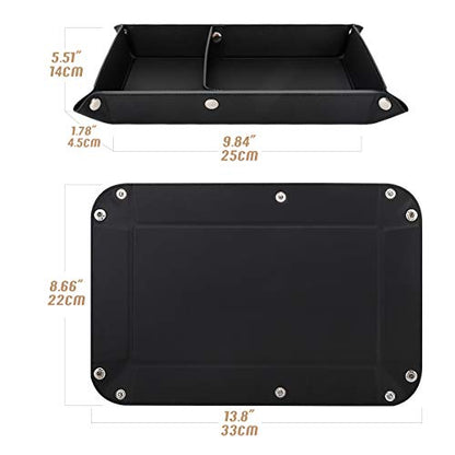 Luxspire Valet Tray, PU Leather Catchall Tray for Men Women, Removable Two Compartments Desk Storage Plate for Key Coin Phone Jewelry Wallet - Black, Double Grid (TRAY124) - size: 13" x 8.7" x 0.2"