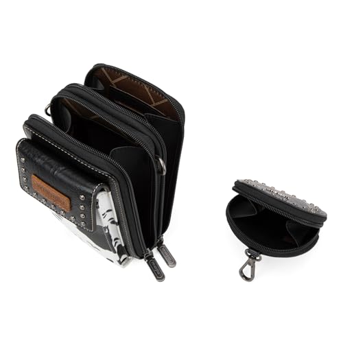 Wrangler 3Pcs Doctor Bag Sets for Women Top-handle Satchel Bag with Cell Phone Handbag and Coin Purse - color: Black Cow Print