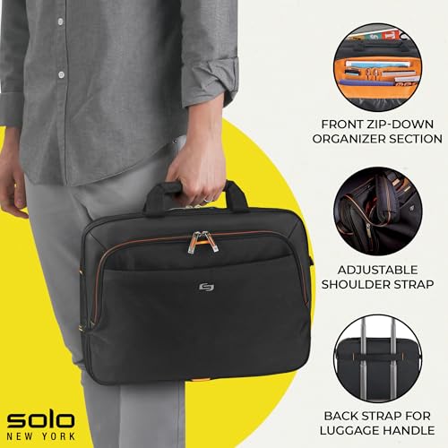 Solo New York Briefcase - 13.3" Laptop Carrying Bag for Women & Men, Brief for Travel & Work - Ace Slim, Black & Orange - size: 15.6"