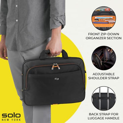 Solo New York Briefcase - 13.3" Laptop Carrying Bag for Women & Men, Brief for Travel & Work - Ace Slim, Black & Orange - size: 15.6"