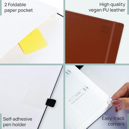 POPRUN Monthly Planner 2026-2027, 8.25" x 11.75" 16 Month Calendar Book | Apr 2026-Jul 2027, Soft Leather Cover Calendar Planner with Note Page, Monthly Tabs & Inner Pocket, 100 GSM Paper -Dark Green - color: Dark Green, size: Large 8.25'' x 11.75'', styl