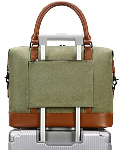 Bluboon Travel Tote Bags with Zipper Ladies Canvas Bag Weekender Overnight Bag for Women Carry on Duffel Bag Trolley Sleeve - color: Dark Green