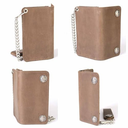 Milwaukee Leather MLW7865 Men's 7" Black Soft Premium Cowhide Leather Tri Fold Wallet w/Anti-Theft Stainless Steel Chain - color: Brown Buffalo Coin, size: 6 Inch