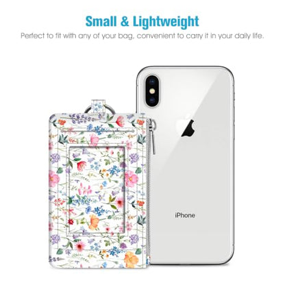 FINTIE Zip ID Case Card Holder, Slim Coin Purse Wallet | RFID Blocking Change Pouch with Key Chain, Flower Fantasy - color: Flower Fantasy